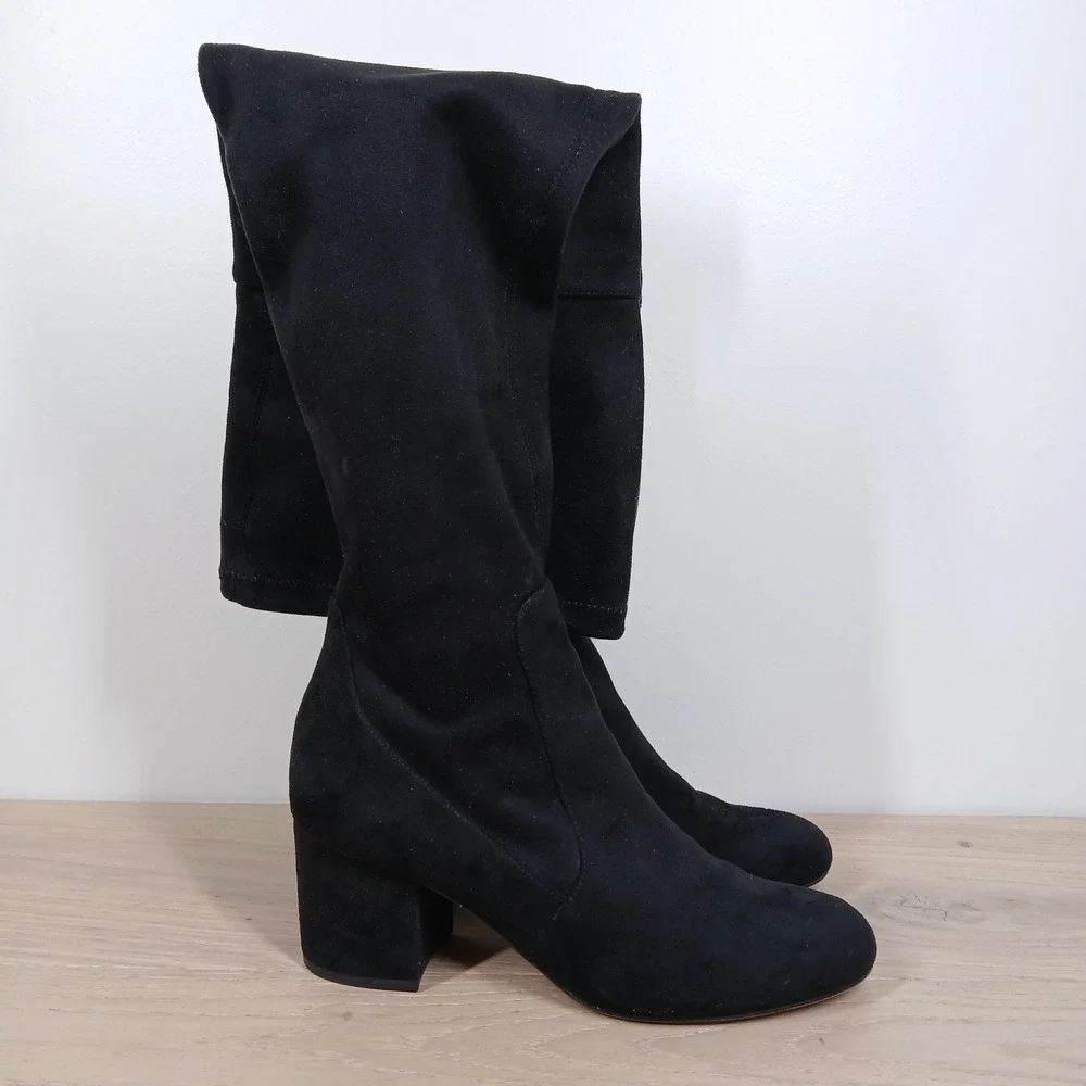 Sam Edelman Over The Knee Boots Women 8.5 Black Leather Block Heel Streetwear